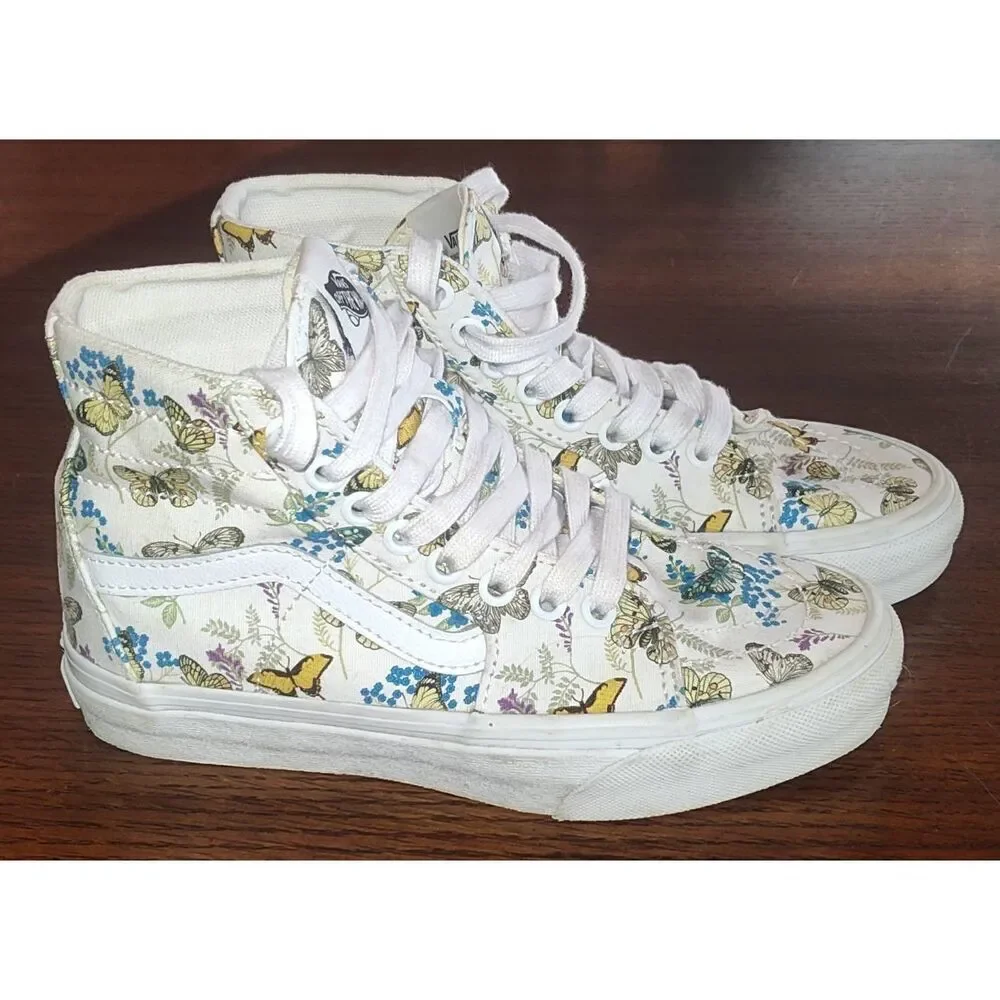 Vans Sk8-Hi Butterfly Checkerboard high-top sneakers white canvas blue yellow fl